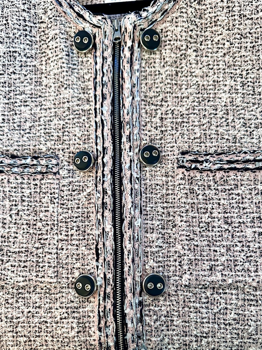 St. John Pink/Off White/Black Tweed Jacket with Contrast Trim - Picture 2 of 5